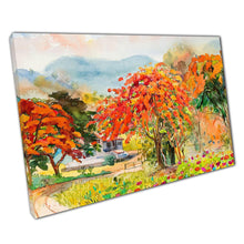 Load image into Gallery viewer, Autumn Park Path Canvas Art Print Orange Red Yellow Trees Peacock Flowers Home Office Decor - Print Store