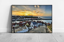 Load image into Gallery viewer, 199 steps Whitby Church Stairs Harbor Town England Ready to Hang Wall Art Print Framed Picture print - Print Store