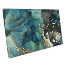 Load image into Gallery viewer, Abstract Fluid Art Canvas Print - Elegant Blue Black Gold Decor for Modern Home Office - Print Store