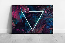 Load image into Gallery viewer, Vibrant Tropical Jungle Wall Art Framed Pink Teal Triangle Print with Exotic Foliage - Print Store