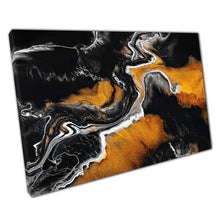 Load image into Gallery viewer, Abstract Fluid Marbling Canvas Print: Gold, Orange & Black Art for Modern Home Office Decor - Print Store