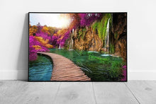 Load image into Gallery viewer, Wooden Waterfall Wall Art Print Plitvice Lakes National Park Croatia Framed Nature Decor - Print Store