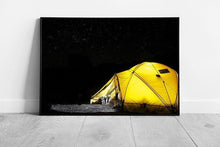 Load image into Gallery viewer, Yellow Tent Wall Art Print - Lit Up in Darkness Ready to Hang Framed Picture - Print Store