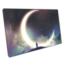 Load image into Gallery viewer, Boy on Bicycle Gazing at Crescent Moon Canvas Wall Art for Home or Office Decor - Print Store