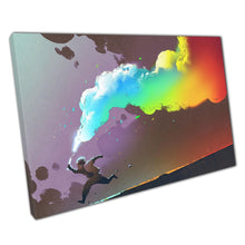 Load image into Gallery viewer, Boy Holding Flare in Darkness Rainbow Smoke Illustration Canvas Wall Art for Home Office Decor - Print Store