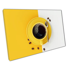 Load image into Gallery viewer, Aerial View Coffee Canvas Print: Yellow Cup & Beans Wall Art for Home, Office Kitchen Decor - Print Store