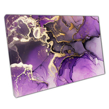 Load image into Gallery viewer, Abstract Fluid Ink Art Print: Purple & Gold Swirls on Canvas - Modern Home Office Wall Decor - Print Store