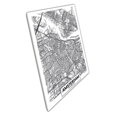 Amsterdam Minimalist Black  White Map Canvas Wall Art for Home Office Decor - Print Store