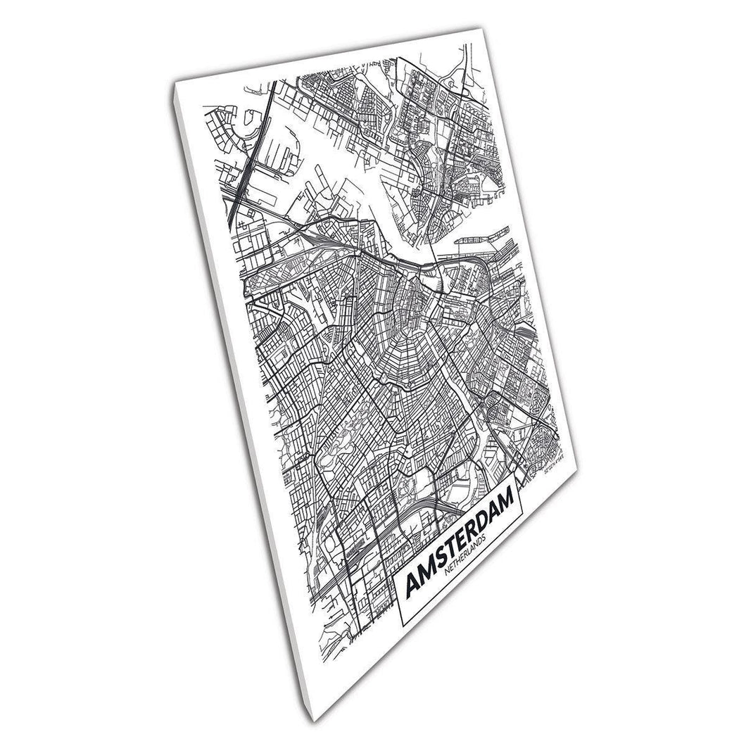 Amsterdam Minimalist Black  White Map Canvas Wall Art for Home Office Decor - Print Store
