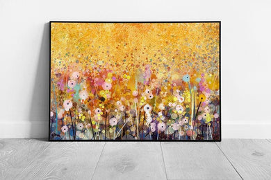 Abstract Floral Wall Art Print - White Flowers under Golden Sky - Framed Picture Decor - Print Store