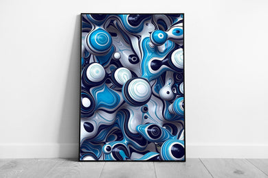 3D Abstract Paint Splash: Blue & White Modern Digital Illustration Wall Art Framed Print - Print Store
