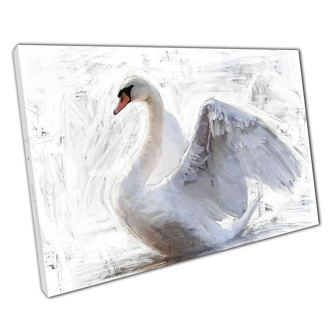Elegant White Swan Oil Painting: Minimalist Nature Wall Art Canvas Print for Home & Office Decor - Print Store