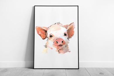 Watercolor Farmyard Pig Wall Art Print - Cute  Textured Framed Picture - Print Store