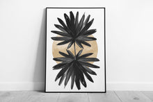 Load image into Gallery viewer, Abstract Floral Minimalist Wall Art: Soft Golden Circle &amp; Dark Shapes Neutral Tone Home Decor Print - Print Store
