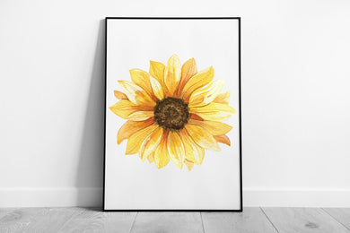 Vibrant Sunflower Watercolor Wall Art Print - Framed Floral Illustration Decor - Print Store