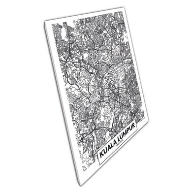 Black  White Minimalist Kuala Lumpur Map Canvas Wall Art for Home Office Décor - Print Store