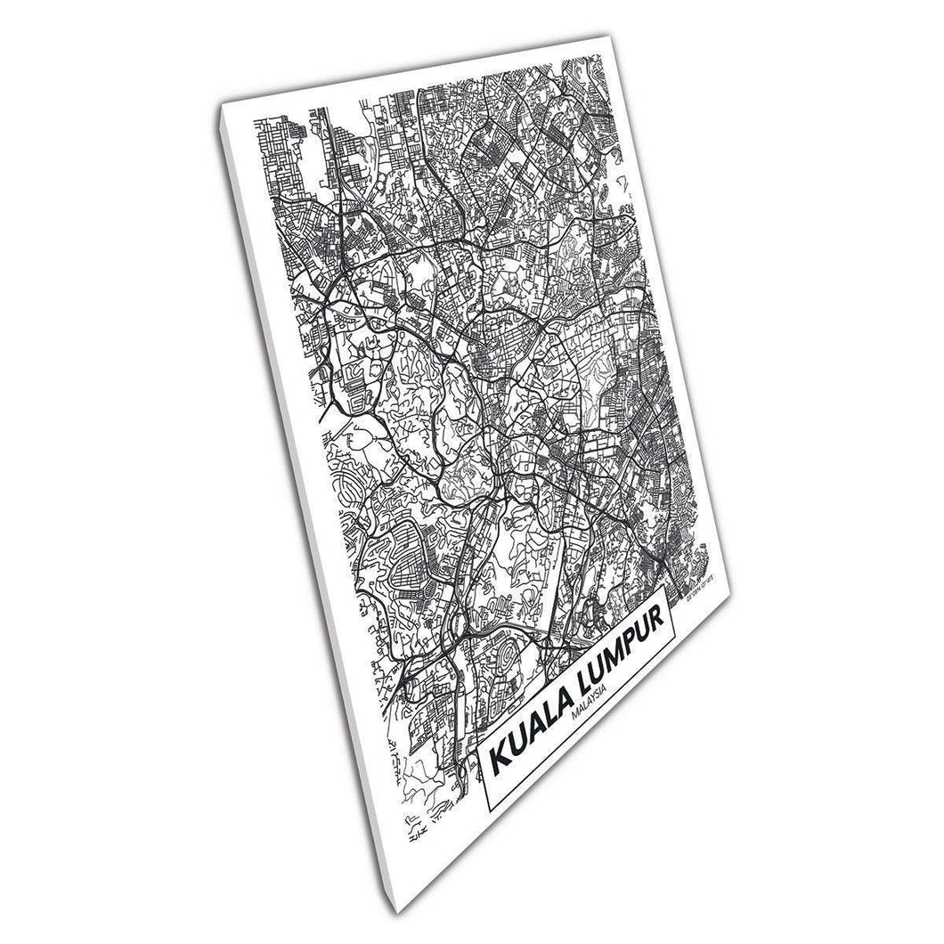 Black  White Minimalist Kuala Lumpur Map Canvas Wall Art for Home Office Décor - Print Store