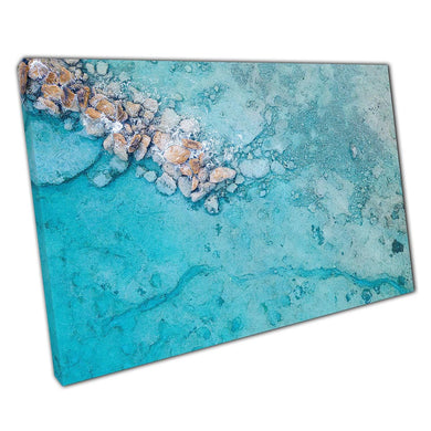 Aerial Blue Seascape Wall Art Print  Crystal Clear Shallow Water  Rock Clusters Canvas Decor for Home Office - Print Store