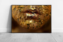 Load image into Gallery viewer, Woman in Gold Sparkles Fine Art Photography Wall Art Print Framed Lips Close-Up Decor - Print Store
