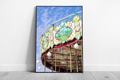 Vintage Carousel Ride Framed Art Print: Whimsical Amusement Park Wall Decor for Nursery or Playroom - Print Store