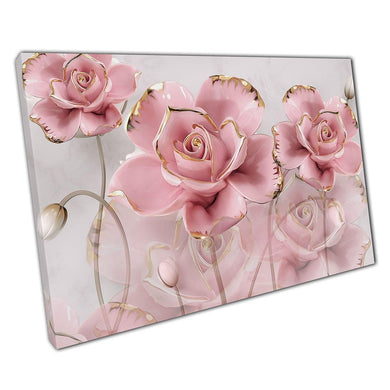 3D Pink Gold Roses Canvas Wall Art Print on Grey Marble  Elegant Home Office Decor - Print Store