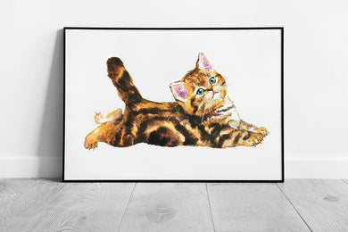 Watercolor British Shorthair Tabby Kitten Art Print Framed Cute Cat Illustration - Print Store