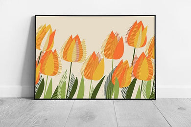 Vintage Framed Tulip Wall Art: Spring Floral Print in Yellow and Orange Hues - Retro Home Decor - Print Store