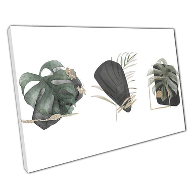 Abstract Leaf Watercolour Print  Modern Green  Gold Canvas Art for Home Office Decor - Print Store