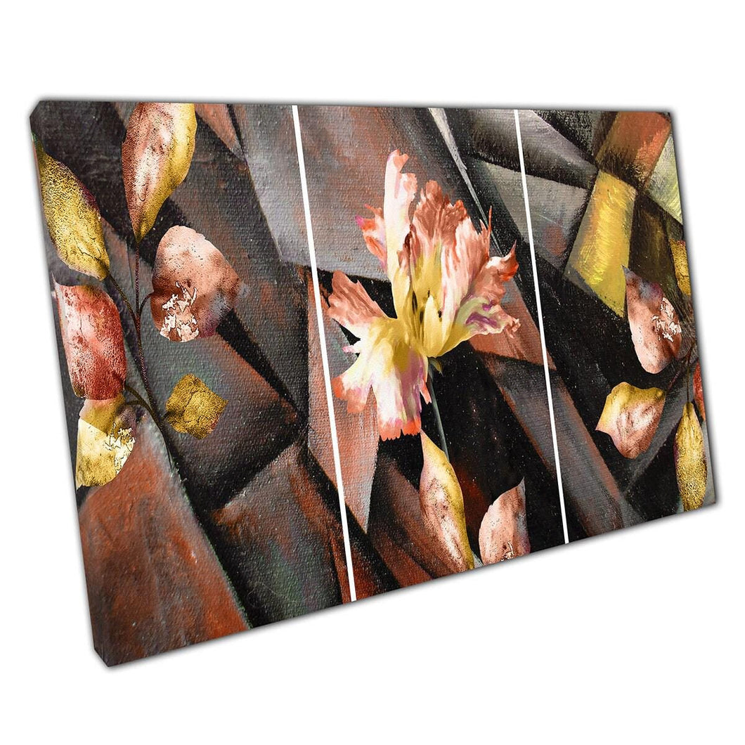 Abstract Geometric Floral Wall Art Print on Canvas  Black Yellow  Orange Decor for Home Office - Print Store