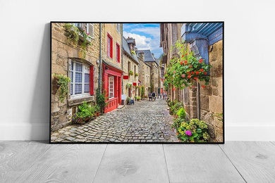 Vintage European Townscape Wall Art: Framed Cobblestone Street Print - Charming Historic House Decor - Print Store