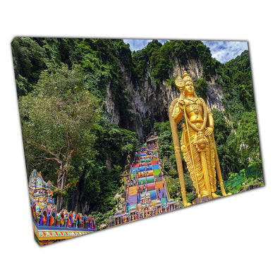Batu Caves Temple Canvas Wall Art: Colorful Malaysian Hindu Landmark Print for Home & Office Decor - Print Store