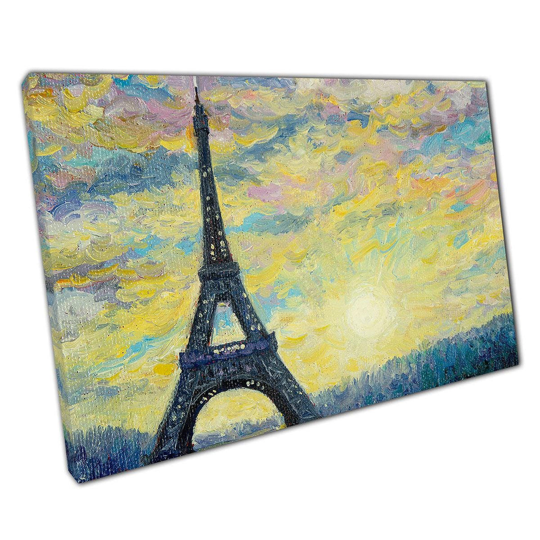 Abstract Eiffel Tower Wall Art Canvas Print with Spring Florals for Home Office Decor - Print Store