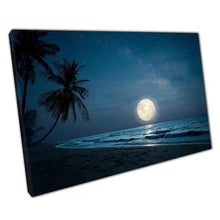 Load image into Gallery viewer, Exotic Full Moon Beach Canvas Print: Tropical Palm Trees Night Sky Wall Art for Home &amp; Office Decor - Print Store
