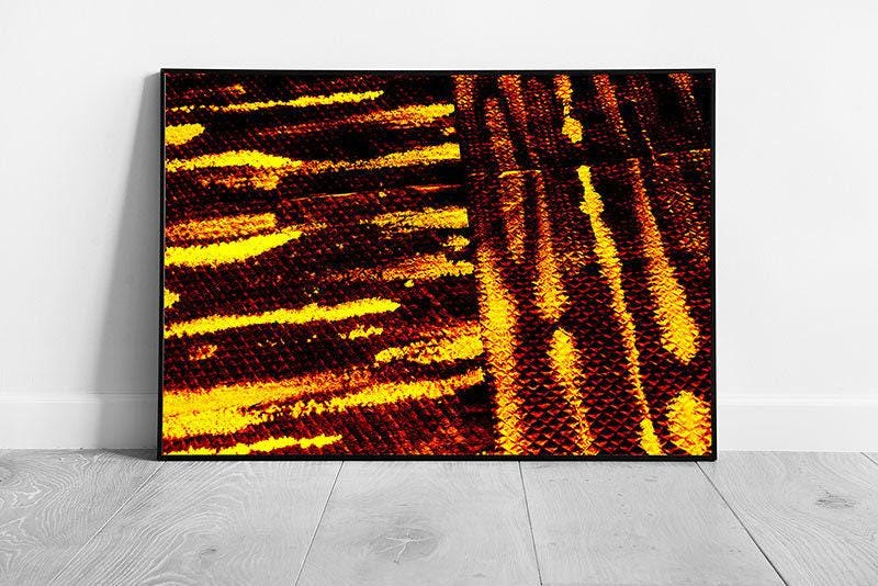 Abstract Fiery Orange Gold Stripes Wall Art Print  Contemporary Texture Framed Decor - Print Store