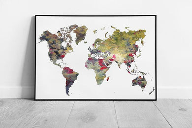 Vibrant Watercolor World Map Framed Wall Art Print - Elegant Home Decor by Liliana - Print Store
