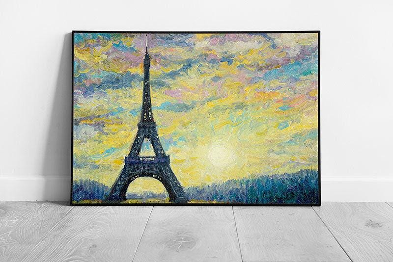 Abstract Eiffel Tower Wall Art Print - Paris Landmark Surrounded By Spring Florals Framed Decor - Print Store