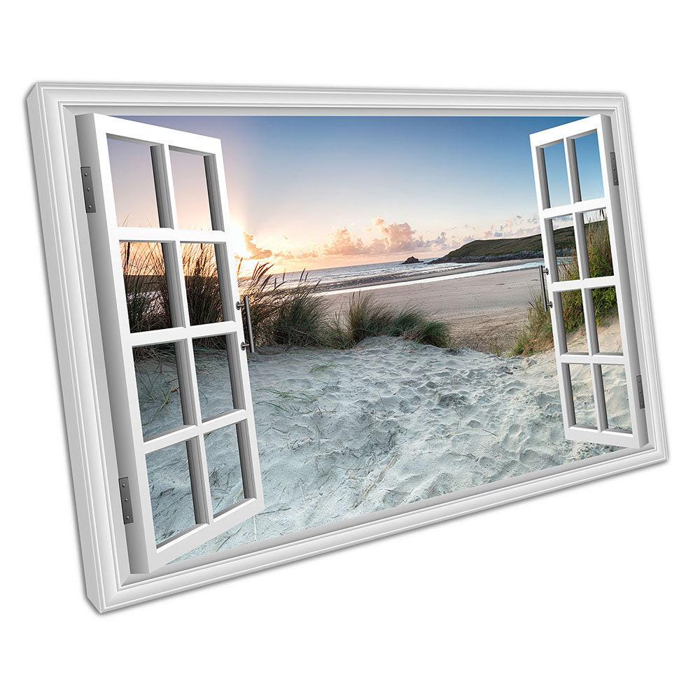 Crantock Beach Sand Dunes Canvas: Framed English Seaside Wall Art for Home & Office Decor - Print Store