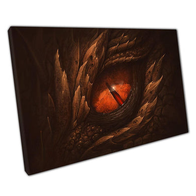Amber Orange Dragon Eye Canvas Art  Fantasy Wall Decor with Brown Scales  Magical Home Office Picture - Print Store