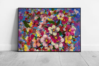Abstract Colourful Floral Spring Flower Bouquet Oil Painting Style Wall Art Print on Paper Framed Picture print - Print Store