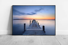 Load image into Gallery viewer, Blue skies over tranquil Jetty pier at sunset Landscape Art Ready to Hang Wall Art Print Framed Picture print - Print Store
