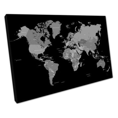 Monochrome World Map Canvas Art - Ready to Hang Wall Decor for Home or Office - Print Store