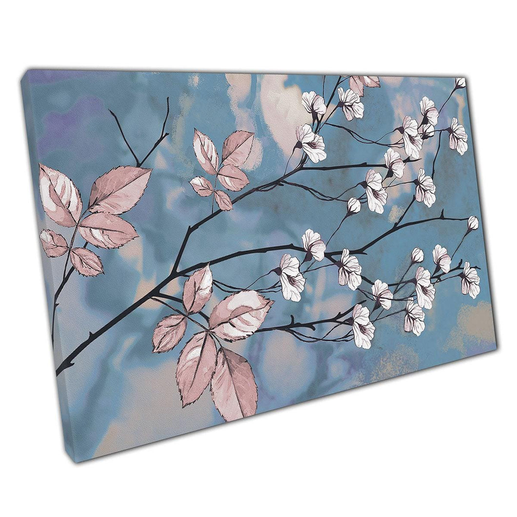 Blooming Blossom Tree Canvas Art  White  Pink Wall Decor  Abstract Blue Sky Home Office Décor - Print Store
