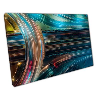 Aerial Long Exposure Road Traffic Canvas Art Print - Urban Motorway Photography for Home & Office Decor - Print Store
