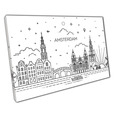 Amsterdam Landmarks Travel Illustration Canvas Wall Art Print for Home  Office Décor - Print Store
