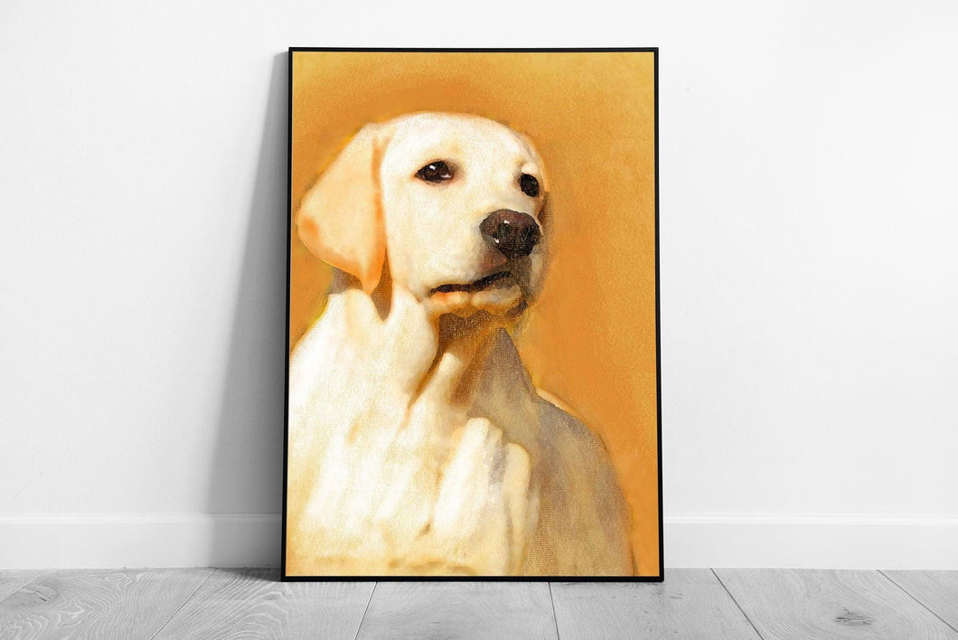 Yellow Labrador Puppy Oil Painting Wall Art Print Framed Decor for Dog Lovers - Print Store