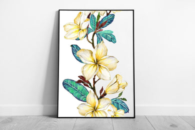Yellow Plumeria Watercolor Wall Art Print Framed Floral Branch Décor - Print Store