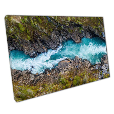 Breathtaking Aerial View of Glomaga Marmorslottet River Canvas Print - Mountain Landscape Wall Art - Print Store
