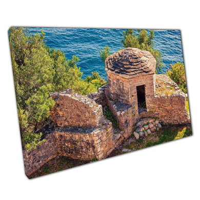 Adriatic Sea Canvas Art Print Behind Ali Pasha Tepelena Fortress Wall Decor for Home Office - Print Store