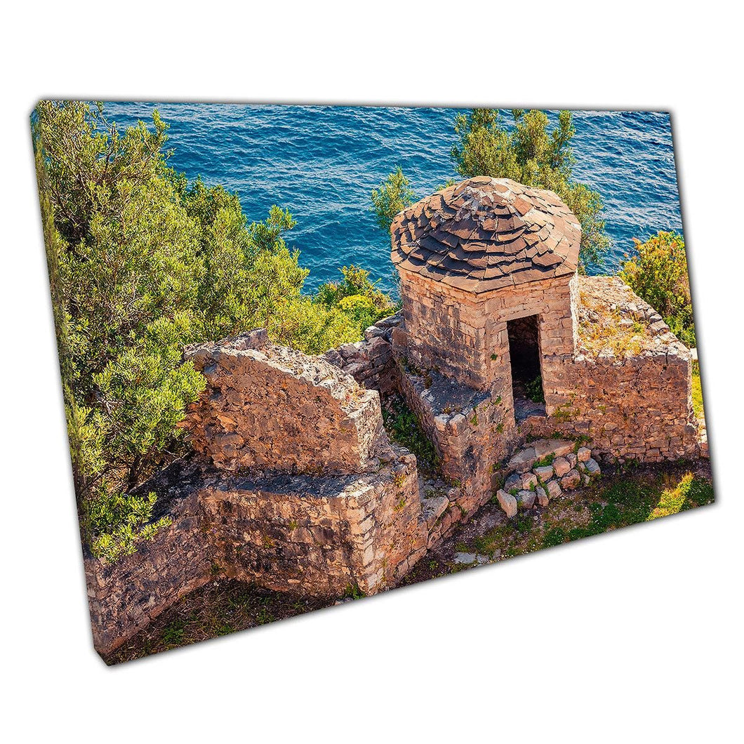 Adriatic Sea Canvas Art Print Behind Ali Pasha Tepelena Fortress Wall Decor for Home Office - Print Store