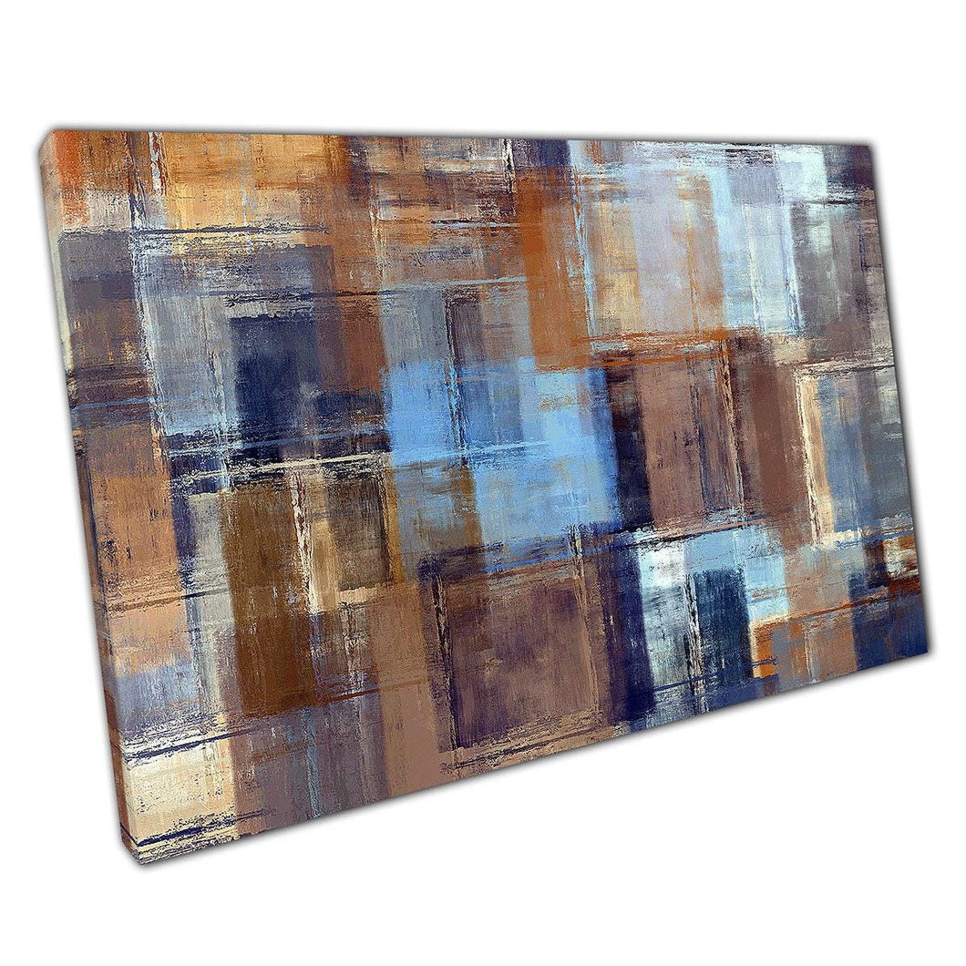 Abstract Canvas Wall Art  Cold Toned Browns  Blues Grunge Style for Office Decor - Print Store